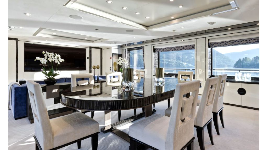 Amels 180, 00 meters (180' 5") and can accommodate up to 12 esteemed guests, providing an unforgettable experience for all
A yacht designed for luxury
The interior of Amels 180 is serene and luxurious, curated by the talented Laura Sessa