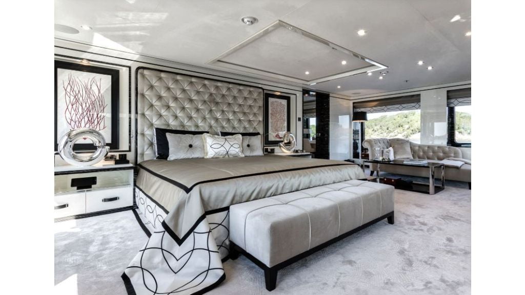 Amels 180, A spa-like atmosphere welcomes guests, with touch curtains in subtle soft creams and silvers