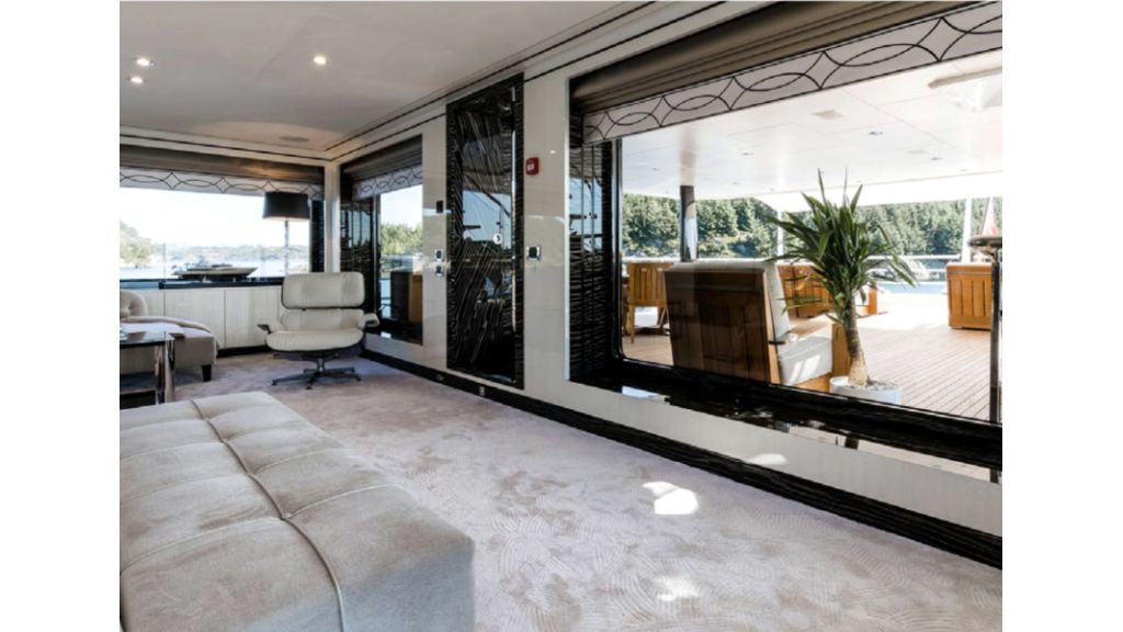 Amels 180, 00 meters (180' 5") and can accommodate up to 12 esteemed guests, providing an unforgettable experience for all
A yacht designed for luxury
The interior of Amels 180 is serene and luxurious, curated by the talented Laura Sessa