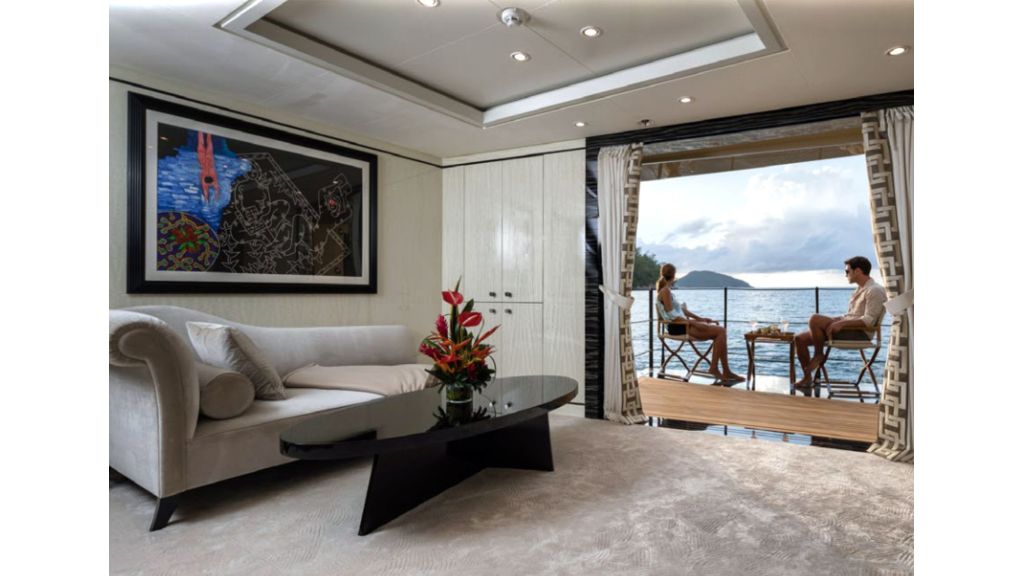 Amels 180, The main deck salon features large windows and balconies on both sides, providing seamless connectivity for breathtaking views