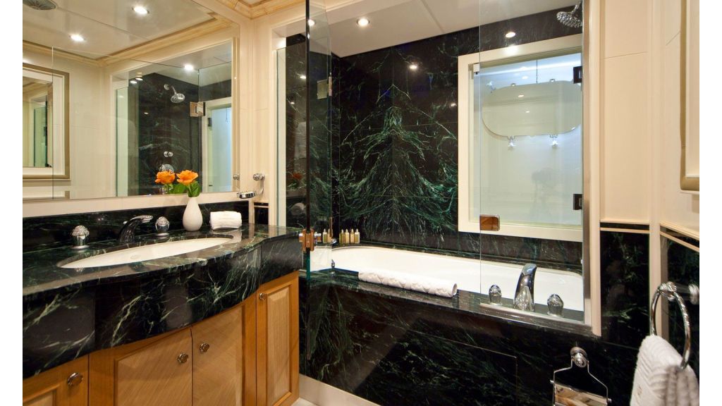 Luxury 50m Aluminum Yacht, Generous accommodation for 10 guests in 5 cabins is divided between the owner's suite on the main deck and 4 guest suites on the lower deck