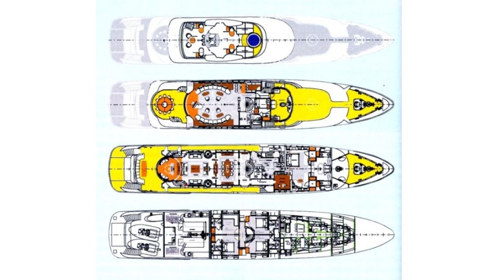 Luxury 50m Aluminum Yacht, ACCOMMODATIONS: 12 guests in 5 staterooms
9/10 crew in 5 cabins
CAPACITIES
Fuel: 73,454 litres 19,404 US gallons
Water: 6,102 litres 1,612 US gallons
GreY/Black Water: 6,922 litres 1,829 US gallons
Dirty Oil: 836 litres 221 US gallons
Clean Oil: 967 litres 255 US gallons
Sludge: 968 litres 256 US gallons
Gross Tonnage