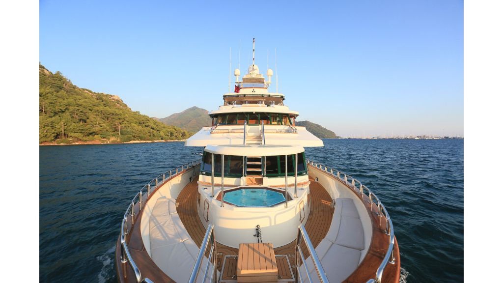Luxury Motoryacht For Sale, The fore deck contains another concept – a Jacuzzi with a fully hydraulic roof allowing water to remain in the bath whilst underway