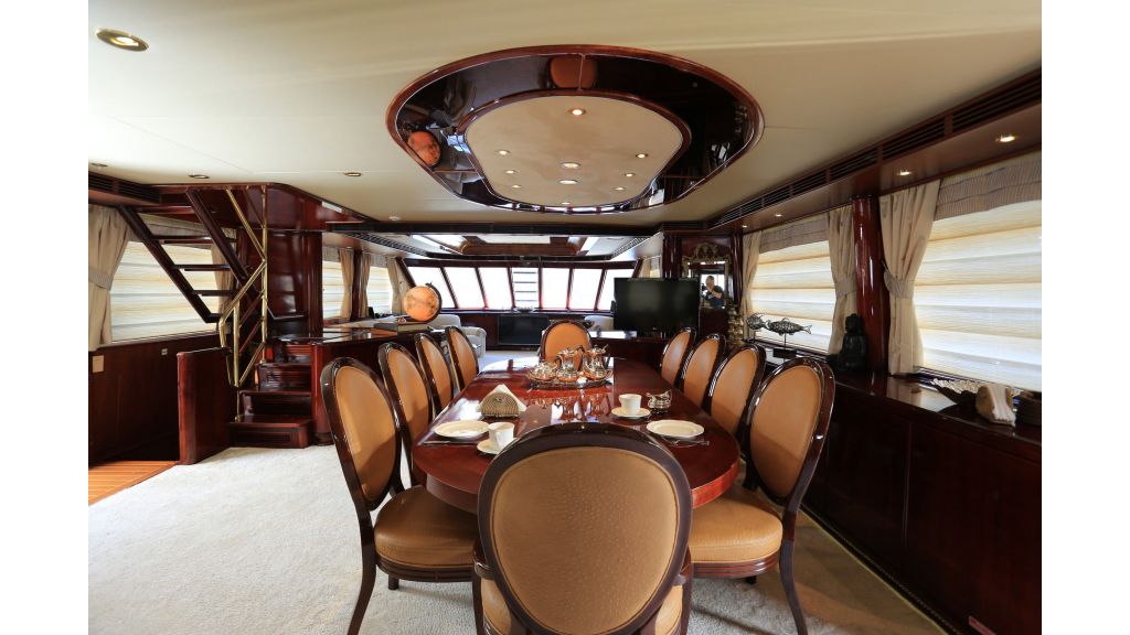 Luxury Motoryacht For Sale, Luxury motoryacht for sale up again, the sky deck us part-shaded with a dining area and bar